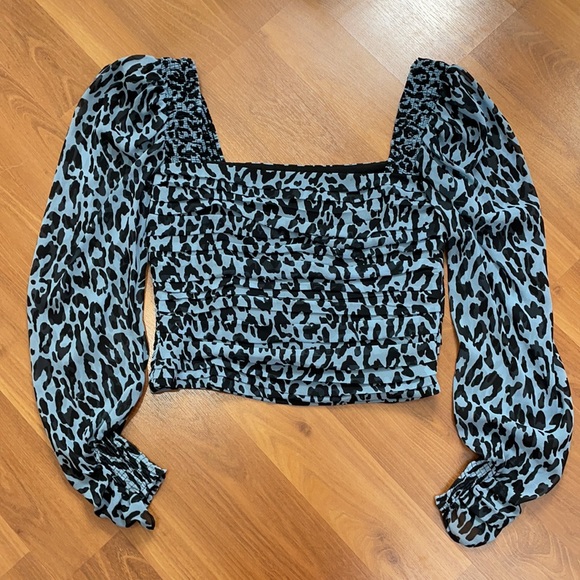 Zara Blue Animal Print Square Neck Top - Picture 2 of 11